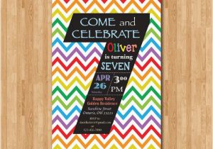 Birthday Invitation Wording for 7 Year Old Boy Rainbow 7th Birthday Invitation Colorful Chevron Birthday