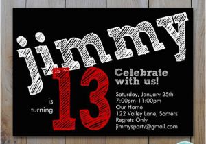 Birthday Invitations for 13 Year Old Boy Teen Boy 39 S Birthday Invitation Red Chalk Lettering