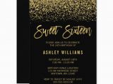 Birthday Invitations for 16 Year Old Boy Modern Black Faux Gold Glitter Sweet 16 Invitations