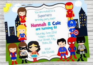 Birthday Invitations for Boy and Girl Boy and Girl Superheroes Twins Joint Party Custom Digital