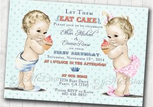 Birthday Invitations for Boy and Girl Boy Girl Twins First Birthday Invitation for Twins Boy and