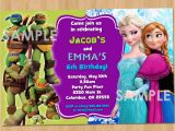 Birthday Invitations for Boy and Girl Double Birthday Invitation Tmnt and Frozen Printable