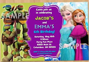 Birthday Invitations for Boy and Girl Double Birthday Invitation Tmnt and Frozen Printable