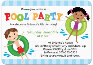 Birthday Invitations for Boy and Girl Pool Birthday Party Invitation for Kids Boy and Girl On