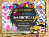 Birthday Invitations for Boy and Girl Princess and Construction Joint Birthday Party Invitation