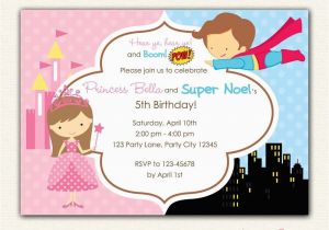 Birthday Invitations for Boy and Girl Princess and Superhero Birthday Invitation Printable Diy