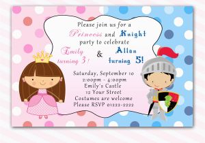 Birthday Invitations for Boy and Girl Princess Birthday Invitation Knight Polka Dots Siblings Boy