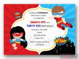 Birthday Invitations for Boy and Girl Superheroes Birthday Invitation Printable Twin Joint