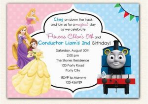 Birthday Invitations for Boy and Girl Thomas Train and Disney Princess Birthday Invitation