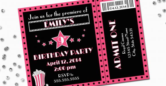 Birthday Invitations Movie theme Movie theme Birthday Party Invitation Pink and Black Diy