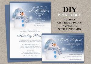 Birthday Invitations with Rsvp Cards Snowman Holiday Party Invitation with Rsvp Card Printable