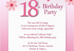 Birthday Invite Message for Girl 18th Birthday Party Invitation Wording Wordings and Messages