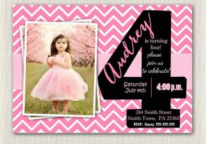 Birthday Invite Wording for 4 Year Old Girls 4th Birthday Invitations Printable Fourth Birthday