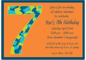 Birthday Invite Wording for 7 Year Old Birthday Boy Camo 7th Birthday Invitations Paperstyle