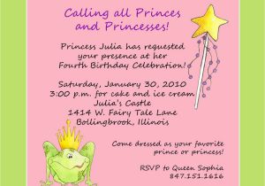 Birthday Invite Wordings Princess theme Birthday Party Invitation Custom Wording