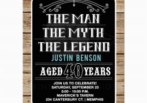 Birthday Present for 40 Years Old Man Man Myth Legend 40th Birthday Invitation 40 Year Old