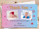 Birthday Thank You Cards with Photo 10 Personalised Boys Girls Twins Joint Christening Baptism