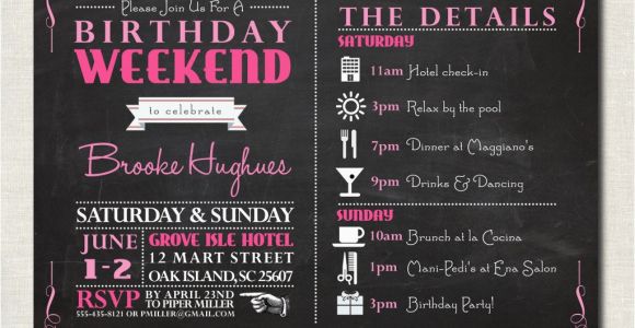 Birthday Weekend Invitations Birthday Party Invitation with Itinerary Birthday Weekend
