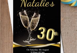 Black and Gold 30th Birthday Invitations 10 Personalised Black Gold Champagne Birthday Party