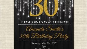 Black and Gold 30th Birthday Invitations Elegant 30th Birthday Party Gold and Black Glitter Lights