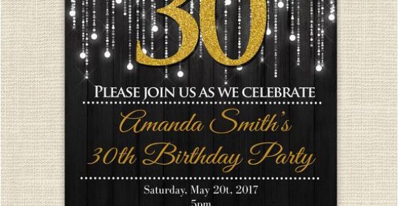 Black and Gold 30th Birthday Invitations Elegant 30th Birthday Party Gold and Black Glitter Lights