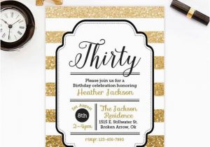 Black and Gold 30th Birthday Invitations Gold Glitter 30th Birthday Invitation Adult Birthday