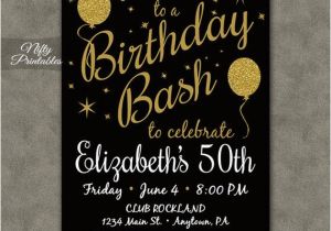 Black and Gold 30th Birthday Invitations Printable Birthday Invitations Black Gold Glitter 20 21 30th