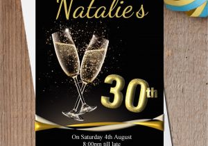 Black and Gold Birthday Invitations Free 10 Personalised Black Gold Champagne Birthday Party