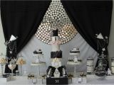 Black and Silver 21st Birthday Decorations events by Nat Runway Catwalk Black White Dessert Table