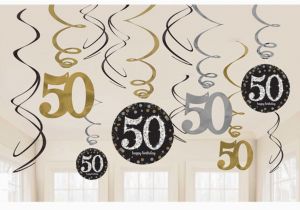 Black and Silver 50th Birthday Decorations 12 X 50th Birthday Hanging Swirls Black Silver Gold Party