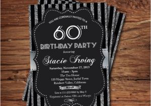 Black and Silver Birthday Invitations 60th Birthday Invitation Silver Glitter by