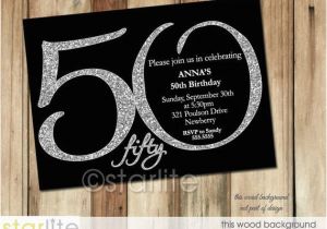 Black and Silver Birthday Invitations Black Silver Glitter 50th Birthday Invitation Modern