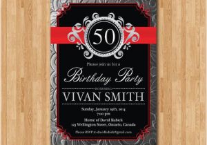 Black and Silver Birthday Invitations Silver Black Red Birthday Party Invitation Chalkboard Adult