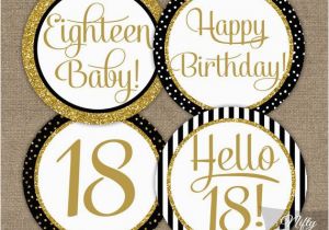Black and White 18th Birthday Decorations 18th Birthday Cupcake toppers Black Gold Glitter 18th