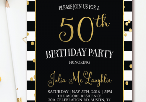 Black and White 50th Birthday Party Invitations Black White Stripe Birthday Invitation Gold Confetti