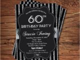 Black and White 60th Birthday Invitations 60th Birthday Invitation Silver Glitter by