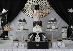 Black and White Decorations for Birthday Party events by Nat Runway Catwalk Black White Dessert Table