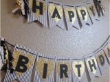 Black and White Striped Happy Birthday Banner Black and White Striped Gold Glitter Happy by