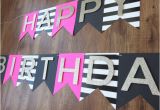 Black and White Striped Happy Birthday Banner Kate Spade Party theme Happy Birthday Banner Pink Gold
