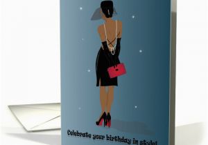 Black Birthday Cards for Her Birthday Woman In A Black Dress with Red sole Shoes Card