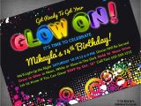 Black Light Birthday Party Invitations Glow Neon Black Light Party Customized Printable Invitation