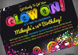 Black Light Birthday Party Invitations Glow Neon Black Light Party Customized Printable Invitation