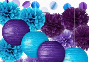 Blue and Purple Birthday Decorations Party Decoration Kit Purple Blue Tissue Paper Pom Poms