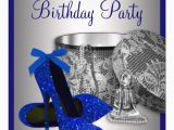 Blue and Silver Birthday Decorations Personalized Womans Royal Blue 60th Birthday Invitations
