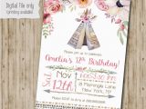 Boho Chic Birthday Invitations Boho Chic Birthday Invitation Teepee Tribal Invitation