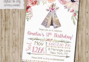 Boho Chic Birthday Invitations Boho Chic Birthday Invitation Teepee Tribal Invitation