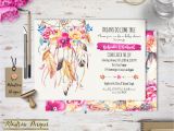 Boho Chic Birthday Invitations Boho Chic Watercolor Dream Catcher and Vibrant Floral Baby