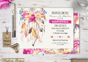 Boho Chic Birthday Invitations Boho Chic Watercolor Dream Catcher and Vibrant Floral Baby