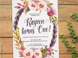 Boho Chic Birthday Invitations Boho First Birthday Party Invitation Rustic Bohemian Spring