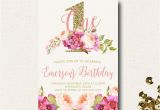 Boho Chic Birthday Invitations Floral Birthday Invite Boho Chic Pink and Gold Sparkle Floral